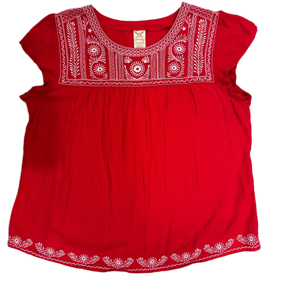 ☘️ Faded Glory Scarlet Blouse with Ivory Detailing - Picture 4 of 9